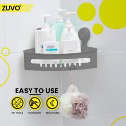 Zuvo No-Drill Shower Caddy With Suction Cups - Adhesive-Free Bathroom Shelf For Shampoo, Soap, Toiletries - Grey - thumbnail 3