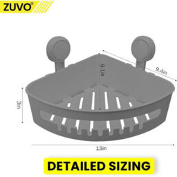 Zuvo No-Drill Shower Caddy With Suction Cups - Adhesive-Free Bathroom Shelf For Shampoo, Soap, Toiletries - Grey - thumbnail 2