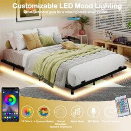 Double Size Modern Metal Platform Bed With Led Lights - thumbnail 6