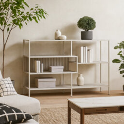 Wyld Haus Paris Wide Grey Metal Bookcase 4 Shelves - thumbnail 1