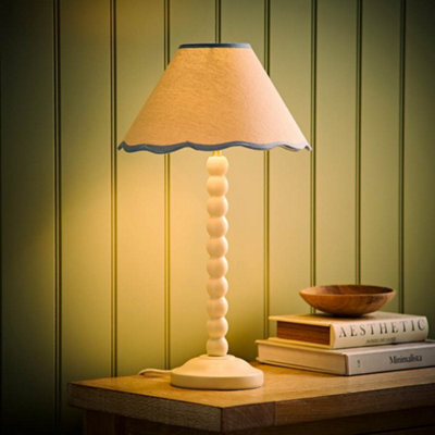 Valuelights Bobbin Blue Trim Linen Shade Cream Bobble Table Lamp With Bulb - image 1