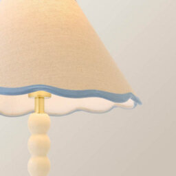 Valuelights Bobbin Blue Trim Linen Shade Cream Bobble Table Lamp With Bulb - thumbnail 4