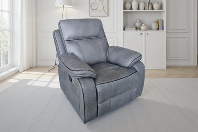 Faux Leather Grey Manual Recliner Chair - image 1