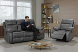 Faux Leather Grey Manual Recliner Chair - thumbnail 9