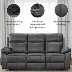 Faux Leather Grey Manual Recliner Chair - thumbnail 8