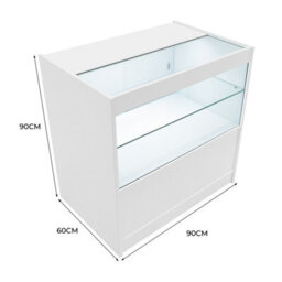 MonsterShop White Shop Counter Led Light C 900mm Lockable Sliding Doors 2 Keys Retail Storage Unit Display Showcase Cabinet Reception Desk - thumbnail 5
