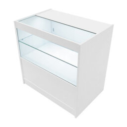 MonsterShop White Shop Counter Led Light C 900mm Lockable Sliding Doors 2 Keys Retail Storage Unit Display Showcase Cabinet Reception Desk - thumbnail 7