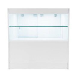 MonsterShop White Shop Counter Led Light C 900mm Lockable Sliding Doors 2 Keys Retail Storage Unit Display Showcase Cabinet Reception Desk - thumbnail 2