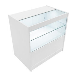 MonsterShop White Shop Counter Led Light C 900mm Lockable Sliding Doors 2 Keys Retail Storage Unit Display Showcase Cabinet Reception Desk - thumbnail 1