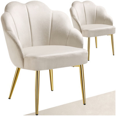 Tectake Set Of 2 Accent Chair Hellen - Velvet Cover, Padded, Extra-Wide Shell-Shaped Backrest  - Cream/gold