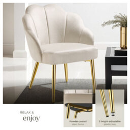 Tectake Set Of 2 Accent Chair Hellen - Velvet Cover, Padded, Extra-Wide Shell-Shaped Backrest  - Cream/gold - thumbnail 3