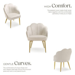 Tectake Set Of 2 Accent Chair Hellen - Velvet Cover, Padded, Extra-Wide Shell-Shaped Backrest  - Cream/gold - thumbnail 4