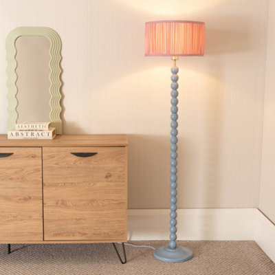 Valuelights Bobbins Powder Blue Floor Lamp With Ruched Pleated Blush Pink Drum Shade - image 1