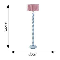 Valuelights Bobbins Powder Blue Floor Lamp With Ruched Pleated Blush Pink Drum Shade - thumbnail 4