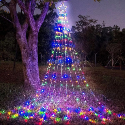 "Christmas Decoration Lights 320 Led Waterfall Christmas Tree Lights 10"" Star - Multicoloured"