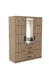 Arte Kos D3 Oak Artisan & Mirror 3 Door Wardrobe - Large Modern Storage With Drawers, Shelves & Hanging Rails - thumbnail 2