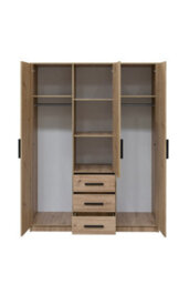 Arte Kos D3 Oak Artisan & Mirror 3 Door Wardrobe - Large Modern Storage With Drawers, Shelves & Hanging Rails - thumbnail 3