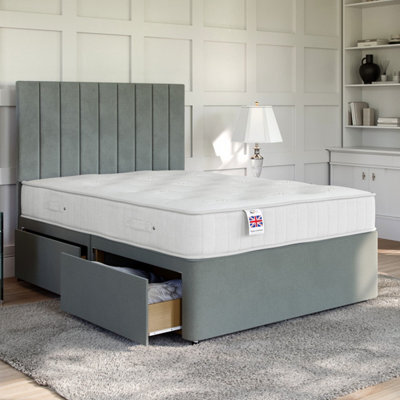 Divan Base Direct Lino Silver Platform Top Divan Bed No Storage Base 3Ft Single + Florence Strutted Headboard - image 1