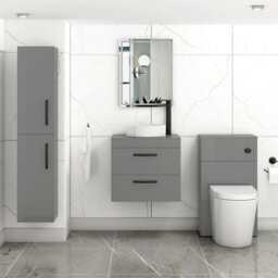 Royal Bathrooms Turin 800mm Wall Mounted Bathroom Vanity Unit With Sink 2 Drawer Indigo Grey Gloss & Art Countertop Basin - thumbnail 3