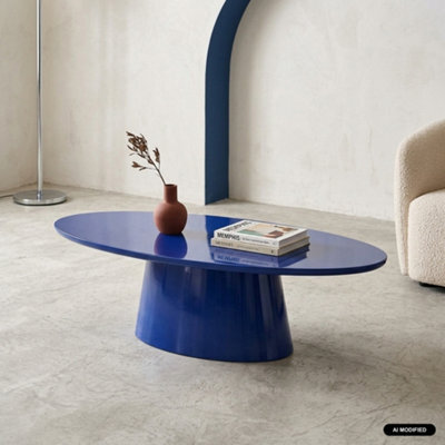 Sweeek - Oval Coffee Table With Glossy Finish Blue 120X60X35 Cm - Nell - image 1