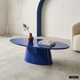 Sweeek - Oval Coffee Table With Glossy Finish Blue 120X60X35 Cm - Nell - thumbnail 1