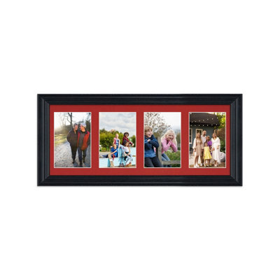 AK Frames 50X20Cm Black Classic Multi Photo Frame With Crimson Mount - Holds 4 Apertures (4X) 6X4 Photos - image 1