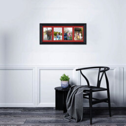 AK Frames 50X20Cm Black Classic Multi Photo Frame With Crimson Mount - Holds 4 Apertures (4X) 6X4 Photos - thumbnail 3