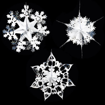 Premier Decorations Limited 3 Foil Star Christmas Decorations Ceiling Hanging Festive Star White Silver 40Cm - image 1