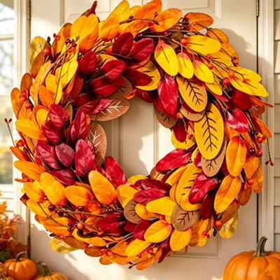 "Amorly 20"" Fall Wreath For Front Door Autumn Leaves Harvest Hops Leaf Wreath For Thanksgiving Porch, Mantel, Entryway, Window, Home Decor" - image 1