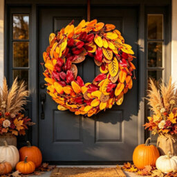 "Amorly 20"" Fall Wreath For Front Door Autumn Leaves Harvest Hops Leaf Wreath For Thanksgiving Porch, Mantel, Entryway, Window, Home Decor" - thumbnail 2
