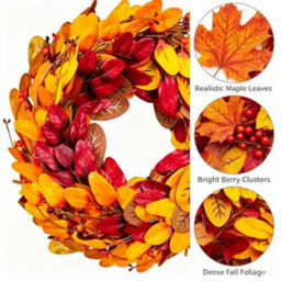 "Amorly 20"" Fall Wreath For Front Door Autumn Leaves Harvest Hops Leaf Wreath For Thanksgiving Porch, Mantel, Entryway, Window, Home Decor" - thumbnail 5