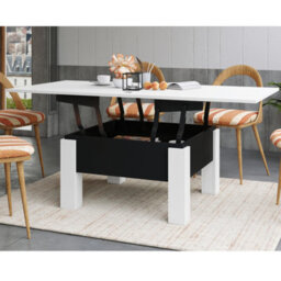 Heze Furniture Ozma 2 In 1 Extending Coffee / Dining Table 90-180Cm - White / Black - thumbnail 3