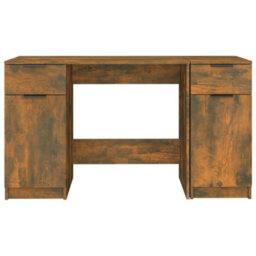 Berkfield Modern Desk With Side Cabinet Smoked Oak Engineered Wood - thumbnail 6
