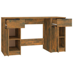 Berkfield Modern Desk With Side Cabinet Smoked Oak Engineered Wood - thumbnail 7