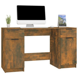 Berkfield Modern Desk With Side Cabinet Smoked Oak Engineered Wood - thumbnail 4
