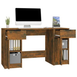 Berkfield Modern Desk With Side Cabinet Smoked Oak Engineered Wood - thumbnail 5