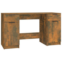 Berkfield Modern Desk With Side Cabinet Smoked Oak Engineered Wood - thumbnail 1
