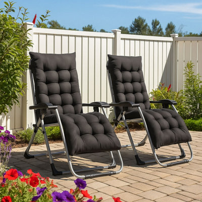 Set Of Two Neo Black Zero Gravity Sun Lounger With Padded Cushions - image 1