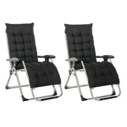 Set Of Two Neo Black Zero Gravity Sun Lounger With Padded Cushions - thumbnail 2
