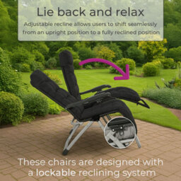 Set Of Two Neo Black Zero Gravity Sun Lounger With Padded Cushions - thumbnail 6