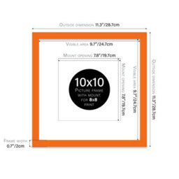 "10X10"" Orange Picture Frame - 10X10"" Square Frame With 8X8"" Mount For 10X10""/8X8"" Pictures Vintage Style Photo Display, 1 Pack" - thumbnail 2