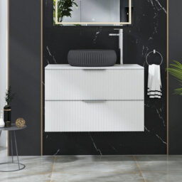 Royal Bathrooms Evora 800mm Matt White Fluted Wall Hung Countertop Vanity Unit 2 Drawer With Milan Black Basin - thumbnail 1