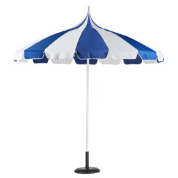 Wyld And Coco Garden Market Parasol Blue White 2.45M Round Canopy Aluminium Pole - thumbnail 1