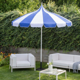 Wyld And Coco Garden Market Parasol Blue White 2.45M Round Canopy Aluminium Pole - thumbnail 2