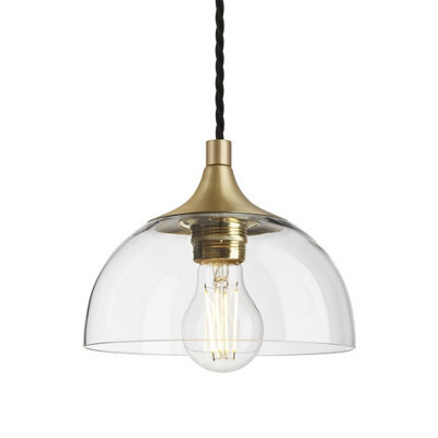 Industville Chelsea Glass Dome Pendant - 8 Inch, Clear Glass Dome - 8 Inch, Brass Pendant Holder - image 1