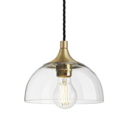 Industville Chelsea Glass Dome Pendant - 8 Inch, Clear Glass Dome - 8 Inch, Brass Pendant Holder - thumbnail 1