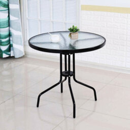 Crystals Tempered Glass Top Patio Table Metal Frame Legs Garden Outdoor Indoor Bistro