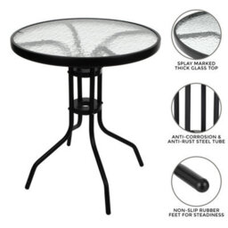 Crystals Tempered Glass Top Patio Table Metal Frame Legs Garden Outdoor Indoor Bistro - thumbnail 3