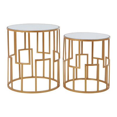 Orsina Set Of 2 Round Side Tables,home Decor Accent Tables  For Settee,small Tables,gold Framed Decorative Tables - image 1