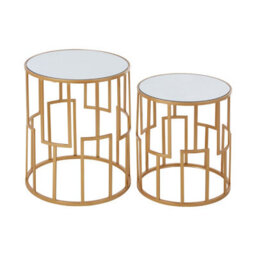 Orsina Set Of 2 Round Side Tables,home Decor Accent Tables  For Settee,small Tables,gold Framed Decorative Tables - thumbnail 2